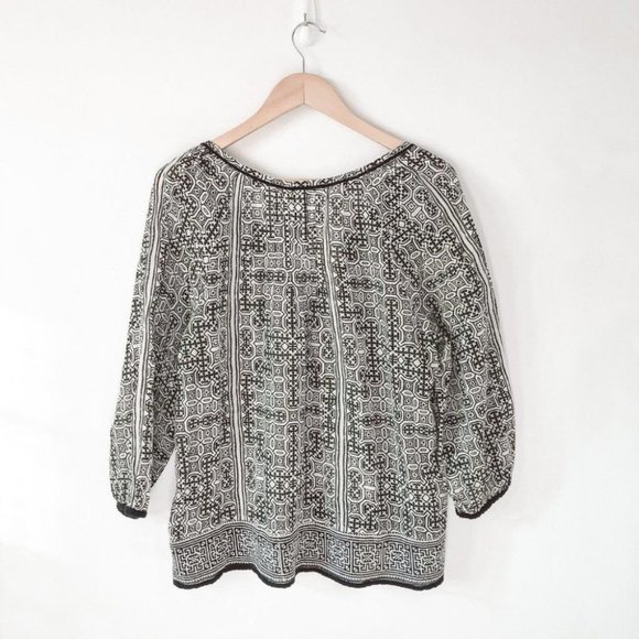 JOIE Cherre Top Artisan Blouse Geometric Boho Pattern Aztec Tribal Print Goddess - Picture 6 of 9